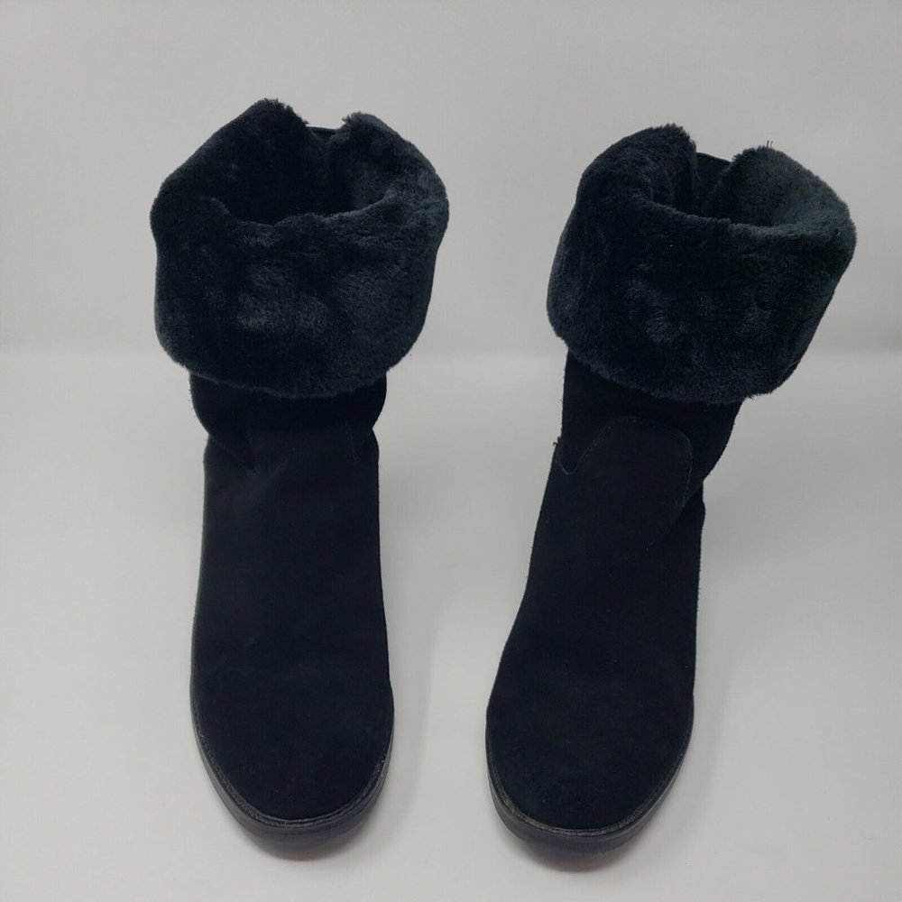 G.H.Bass Aria Women’s Suede Upper Boots Size 8.5 M Black Flat Pull On Faux Fur